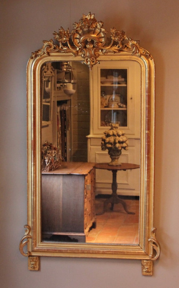 Antique Giltwood French Crest Mirror