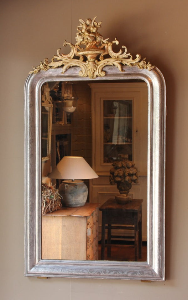 Antique Silver-Leaf Crest Mirror