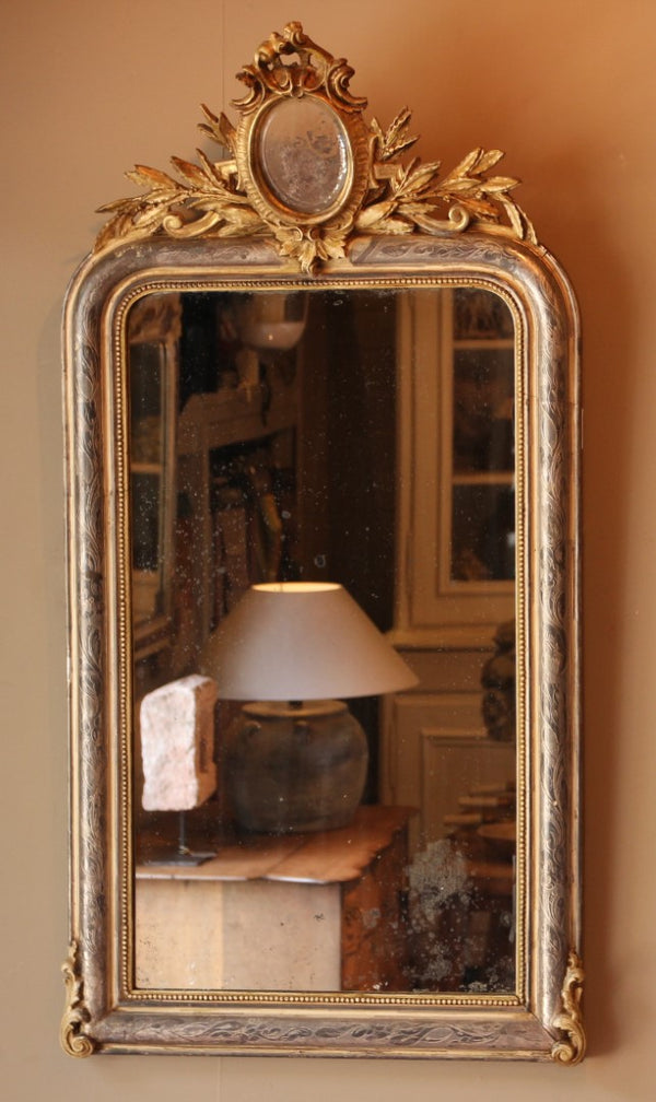 Antique Silver Crested Mirror