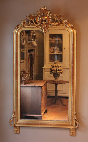 Antique Giltwood French Crest Mirror